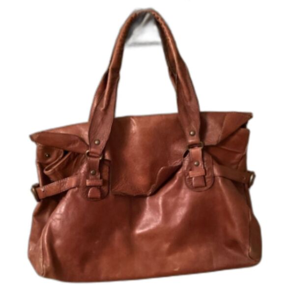 ABACO PARIS BROWN LEATHER DOUBLE HANDLE VINTAGE SATCHEL - Picture 1 of 11